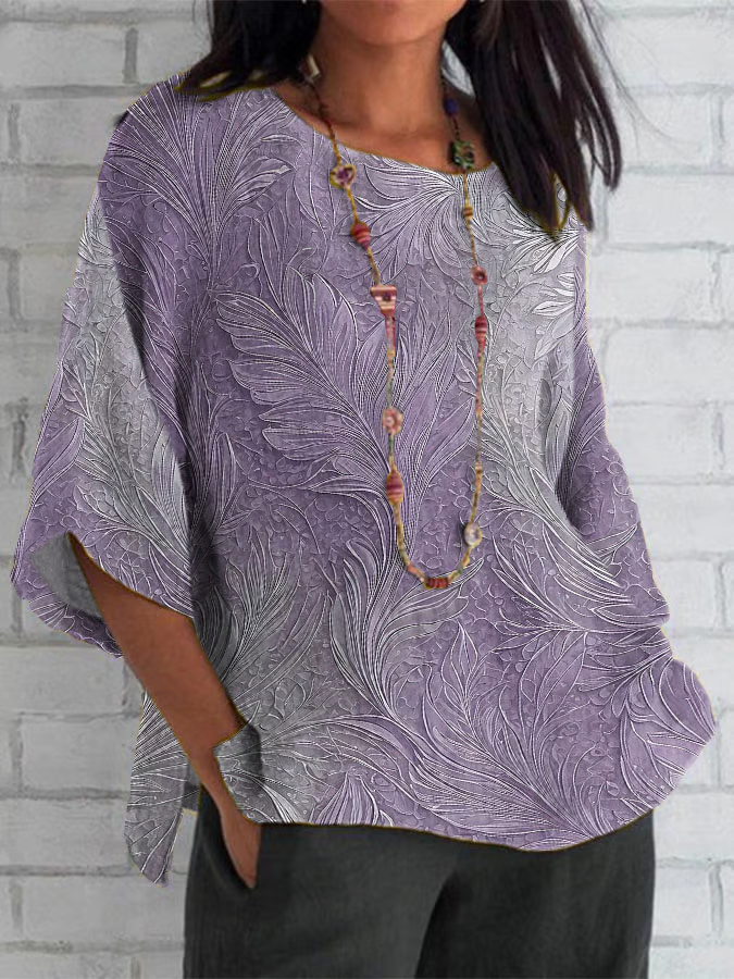 T-shirts Décontracté Floral Été Polyester Micro-élasticité Demi Manche Col Rond Régulier Droit pour Femmes