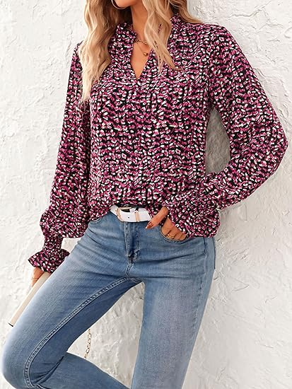 T-shirts Décontracté Floral Printemps / Automne Coton Col V Micro-élasticité Coupe Régulière Manches Longues Régulier pour Femmes