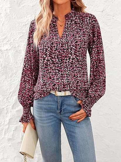 T-shirts Décontracté Floral Printemps / Automne Coton Col V Micro-élasticité Coupe Régulière Manches Longues Régulier pour Femmes