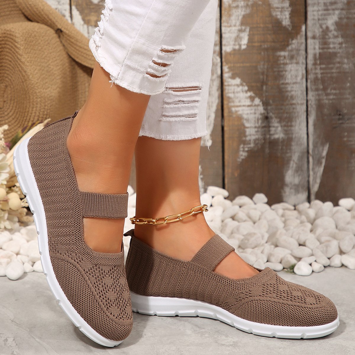 Chaussures Décontractées Femmes Rétro Plain Toutes Les Saisons Polyester PVC à Enfiler à Talon Plat Caoutchouc à Enfiler