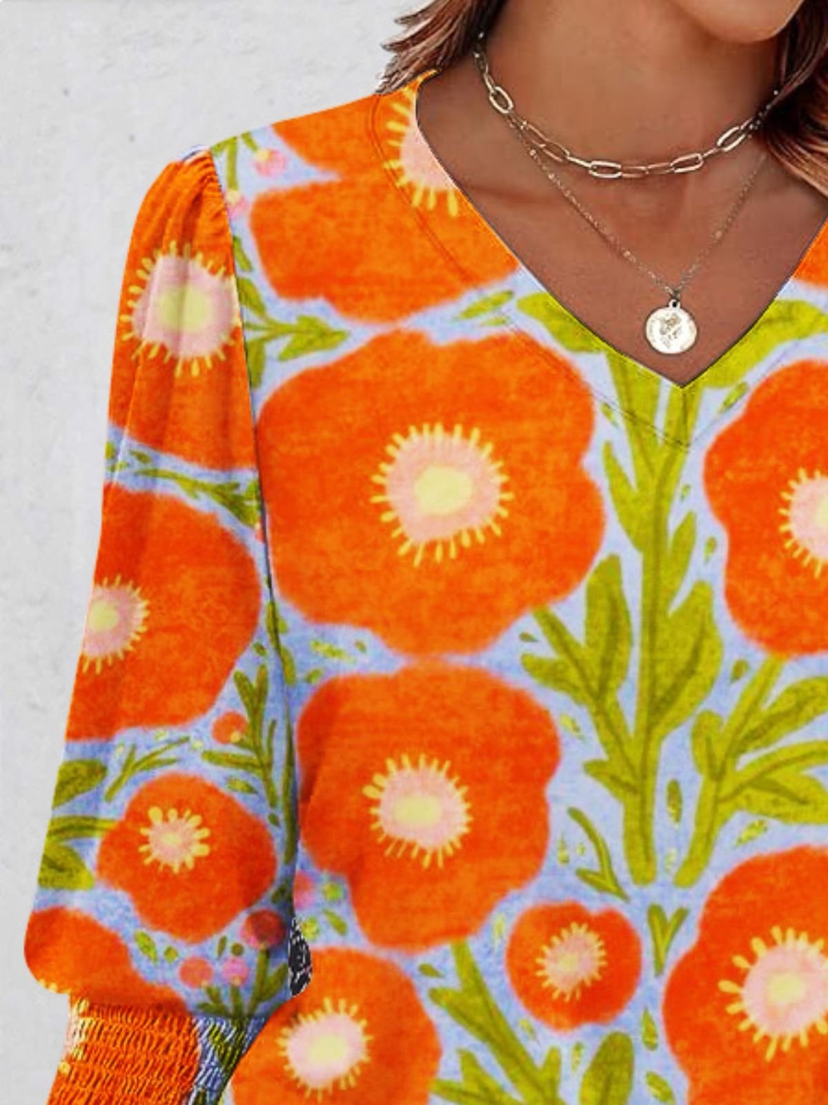 T-shirts Décontracté Floral Printemps / Automne Col V Quotidien Coupe Régulière Régulier Trapèze Régulier pour Femmes