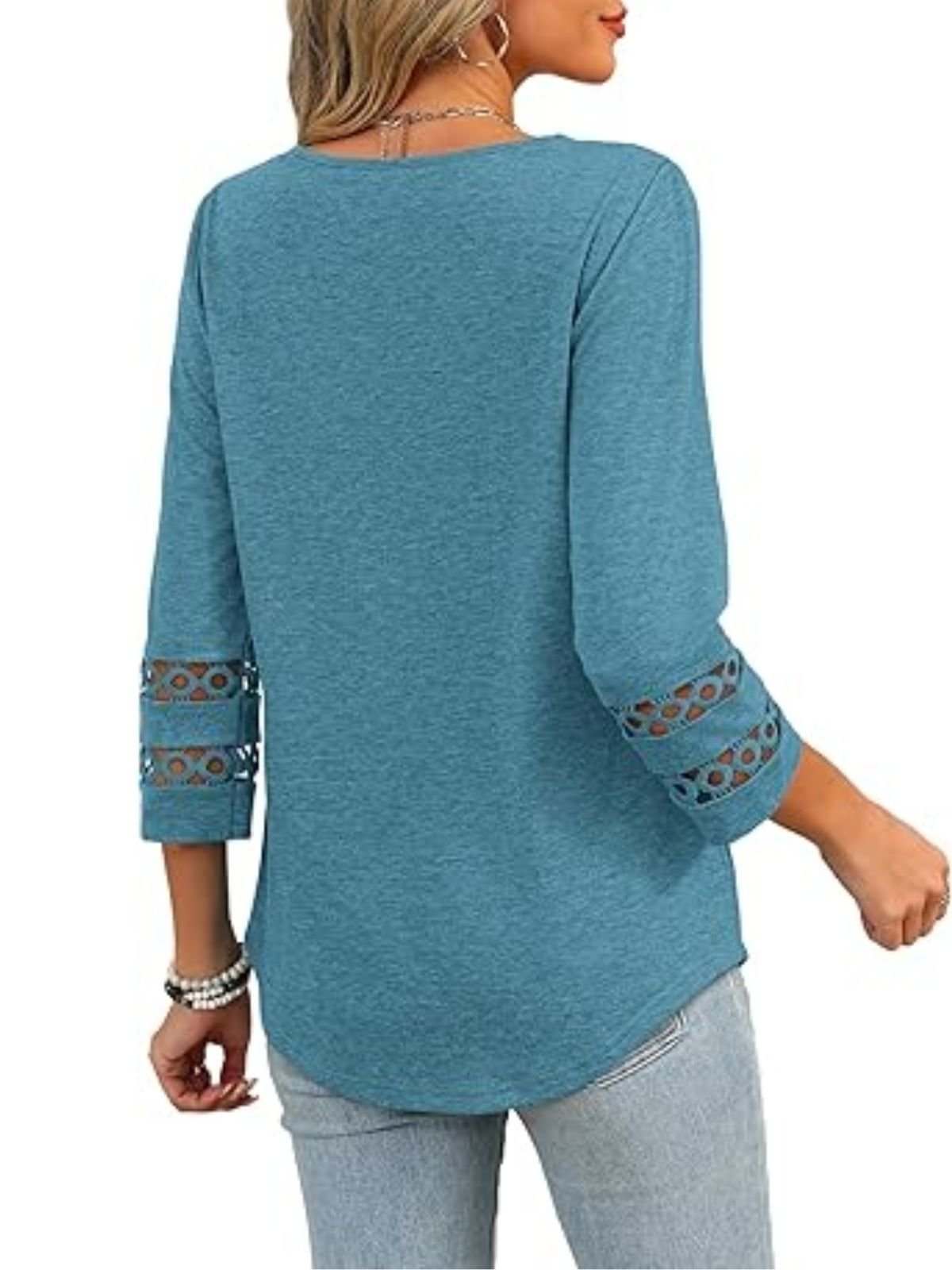 T-shirts Femmes Décontracté Plain Printemps / Automne Col V Coupe Régulière Manches trois quarts Régulier Droit Régulier