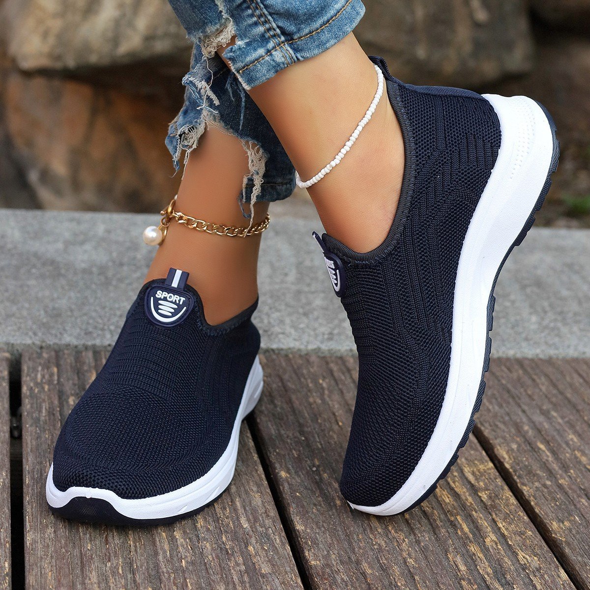 Chaussures Décontractées Décontracté Plain Toutes Les Saisons Polyester PVC Talon Bas Bout Fermé Caoutchouc à Enfiler pour Femmes