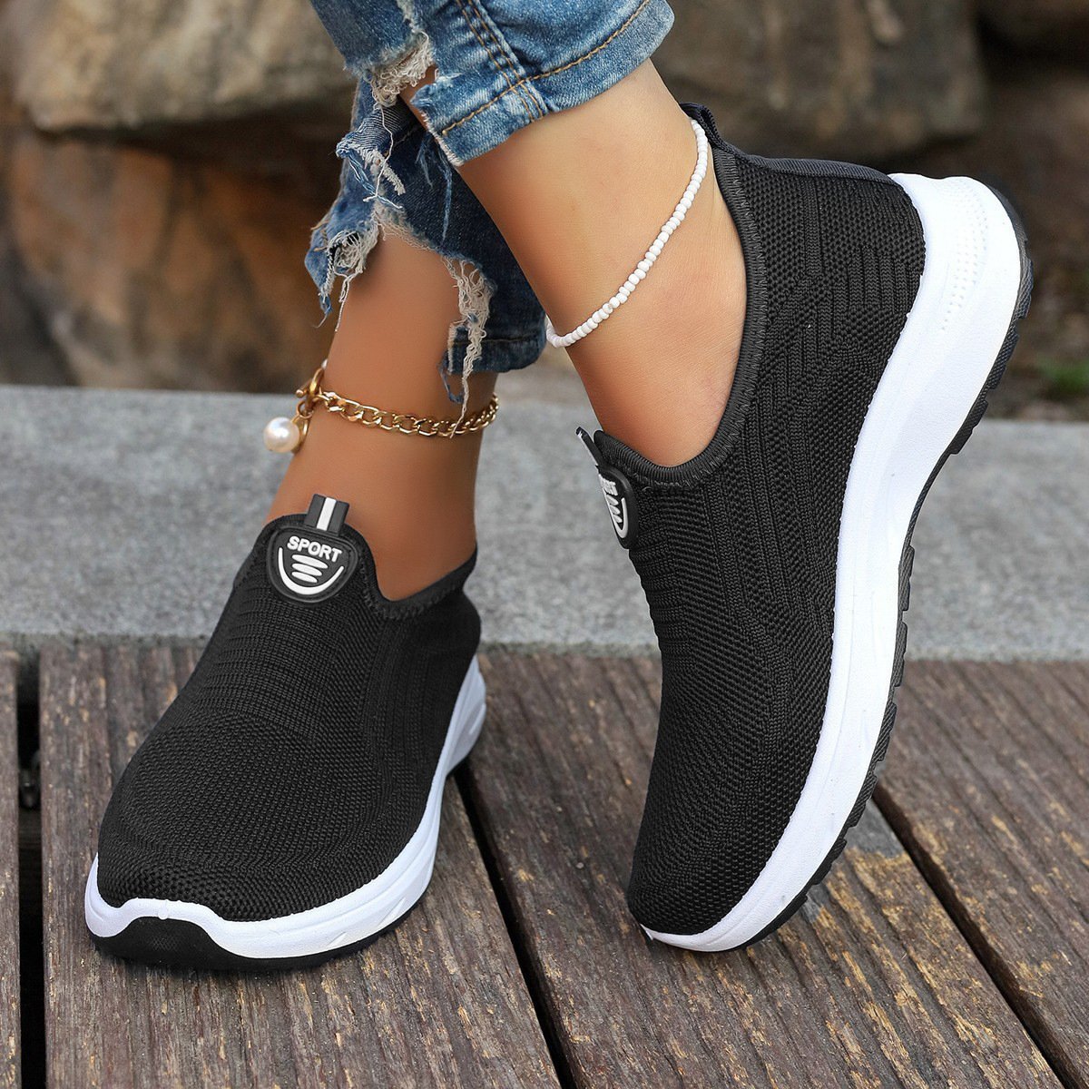Chaussures Décontractées Décontracté Plain Toutes Les Saisons Polyester PVC Talon Bas Bout Fermé Caoutchouc à Enfiler pour Femmes