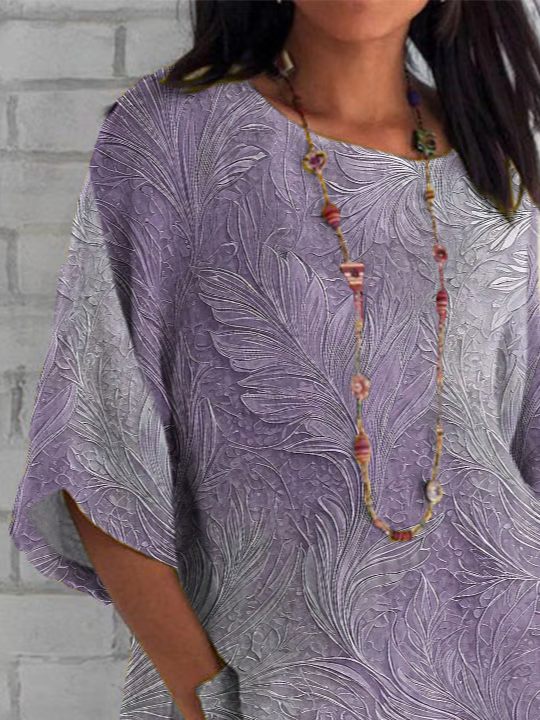 T-shirts Décontracté Floral Été Polyester Micro-élasticité Demi Manche Col Rond Régulier Droit pour Femmes