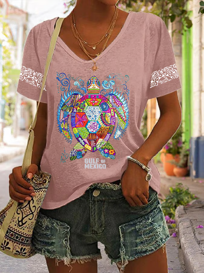 T-shirts Géométrique Décontracté Été Micro-élasticité Quotidien Ample en Mélangé de Coton Régulier Régulier pour Femmes