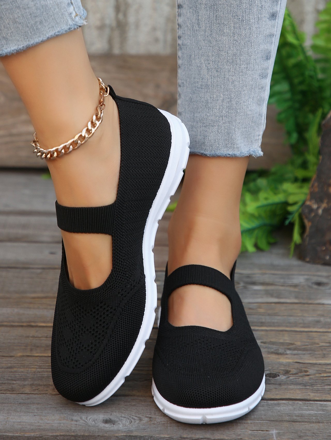 Chaussures Décontractées Femmes Rétro Plain Toutes Les Saisons Polyester PVC à Enfiler à Talon Plat Caoutchouc à Enfiler