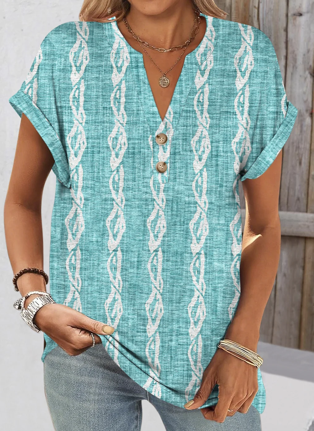 T-shirts Décontracté Floral Été Coton Col V Micro-élasticité Quotidien Coupe Régulière Régulier pour Femmes