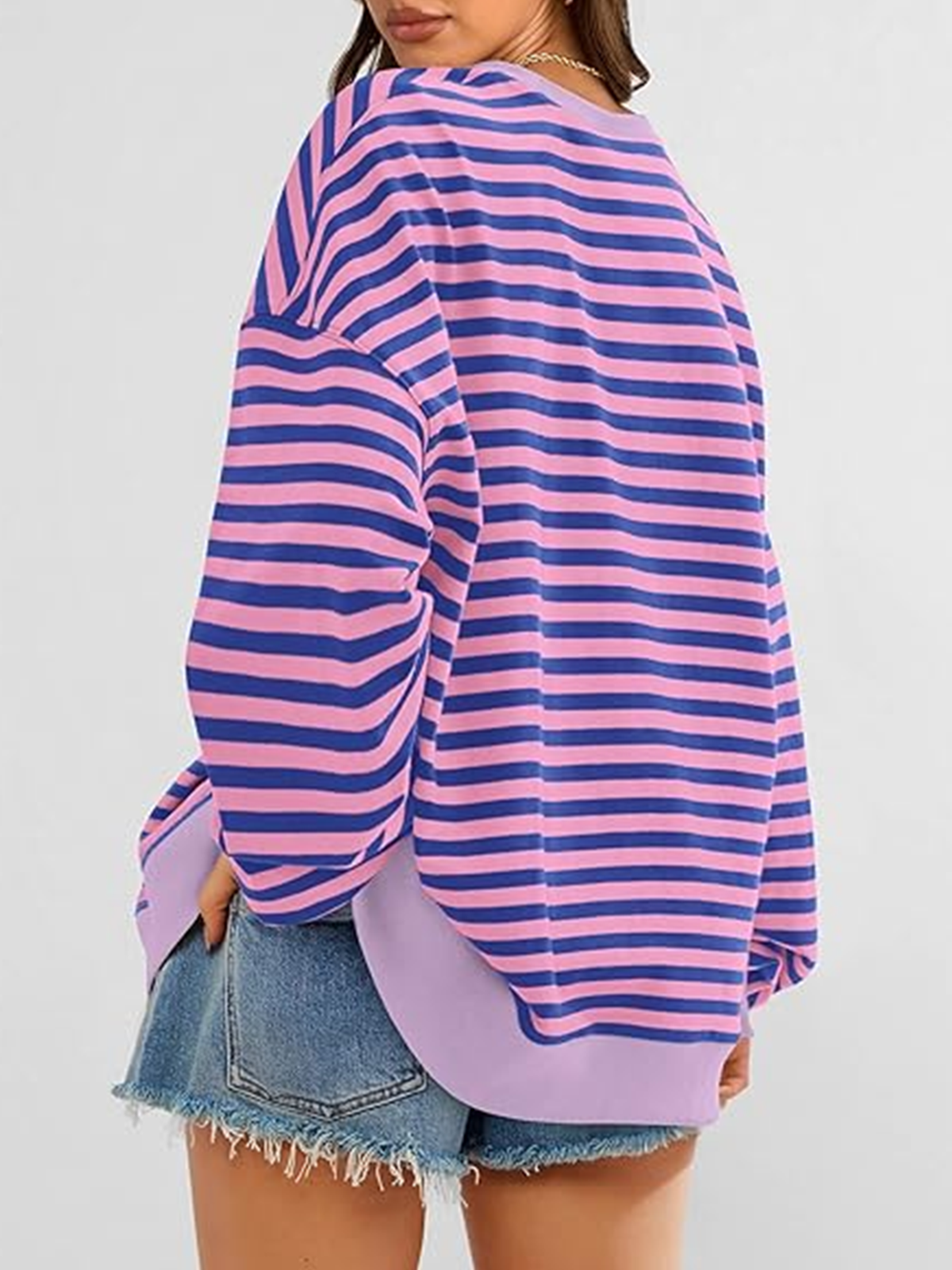 à Capuche Femmes Rayé Décontracté Printemps / Automne Micro-élasticité Coupe Régulière Manches Longues Col Rond Régulier Trapèze