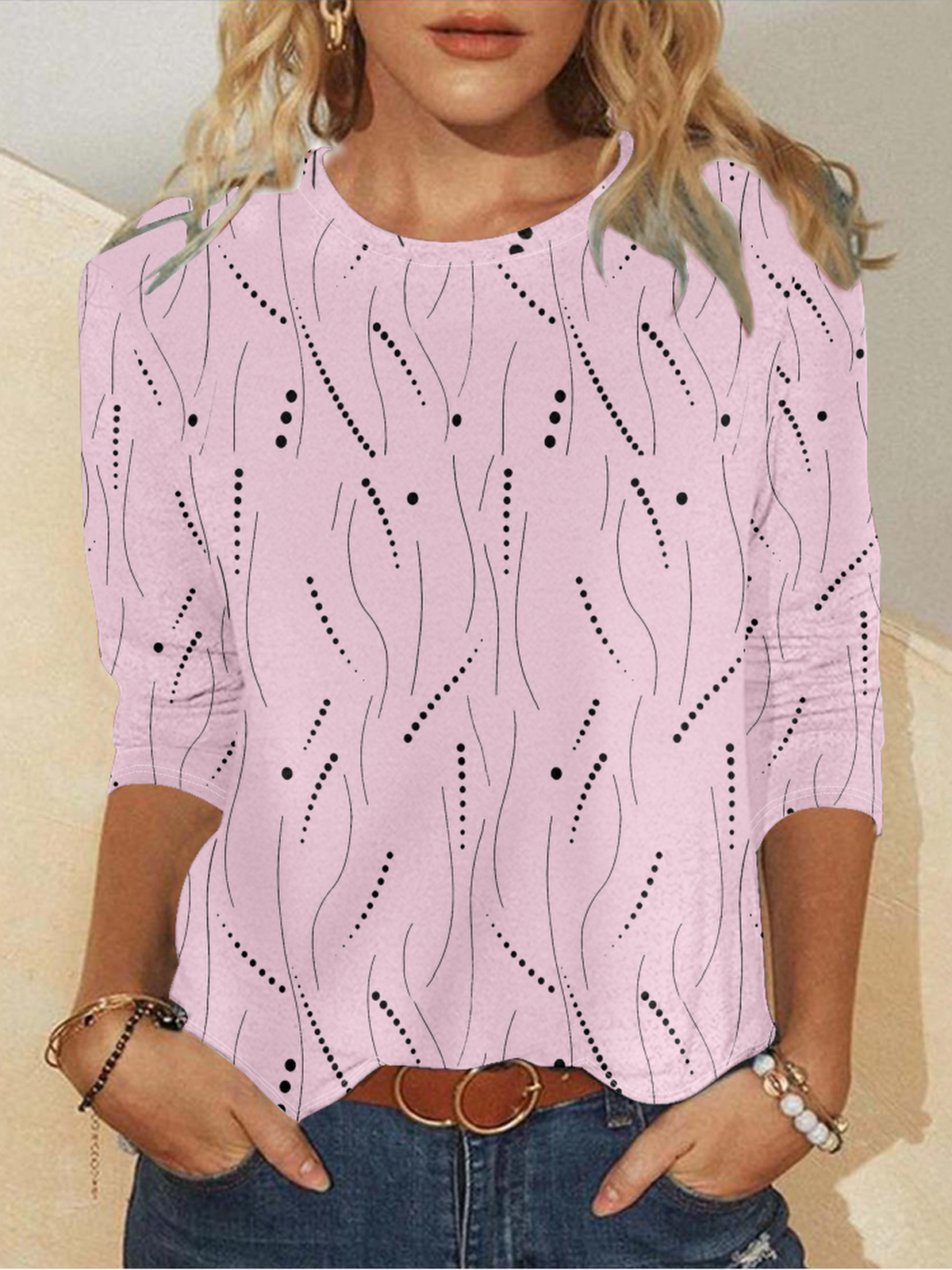 T-shirts Femmes Rayé Décontracté Printemps / Automne Micro-élasticité Faire la navette Ample Jersey Manches Longues Col Rond