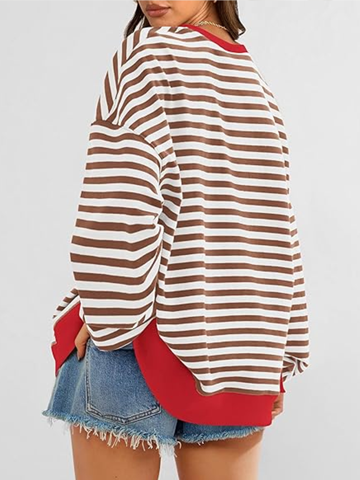 à Capuche Femmes Rayé Décontracté Printemps / Automne Micro-élasticité Coupe Régulière Manches Longues Col Rond Régulier Trapèze