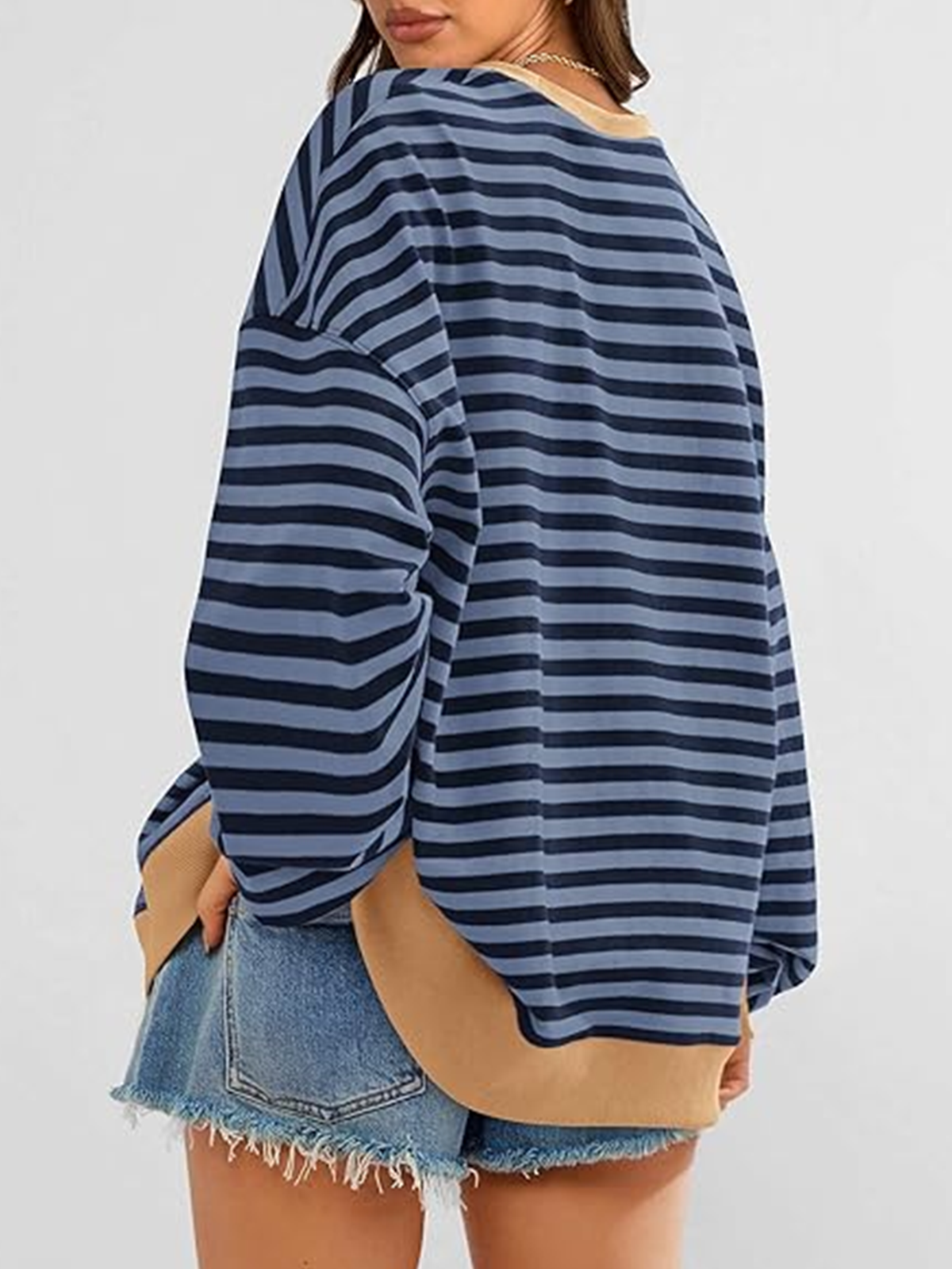 à Capuche Femmes Rayé Décontracté Printemps / Automne Micro-élasticité Coupe Régulière Manches Longues Col Rond Régulier Trapèze