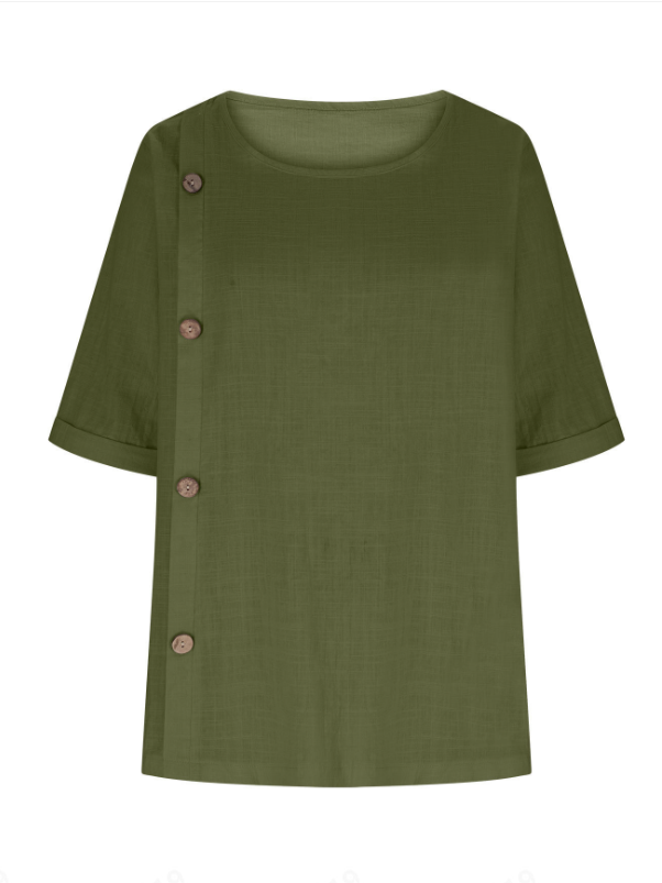 Blouses Rue Plain Été Joint Fendu Ample Demi Manche Col Rond Régulier Droit pour Femmes
