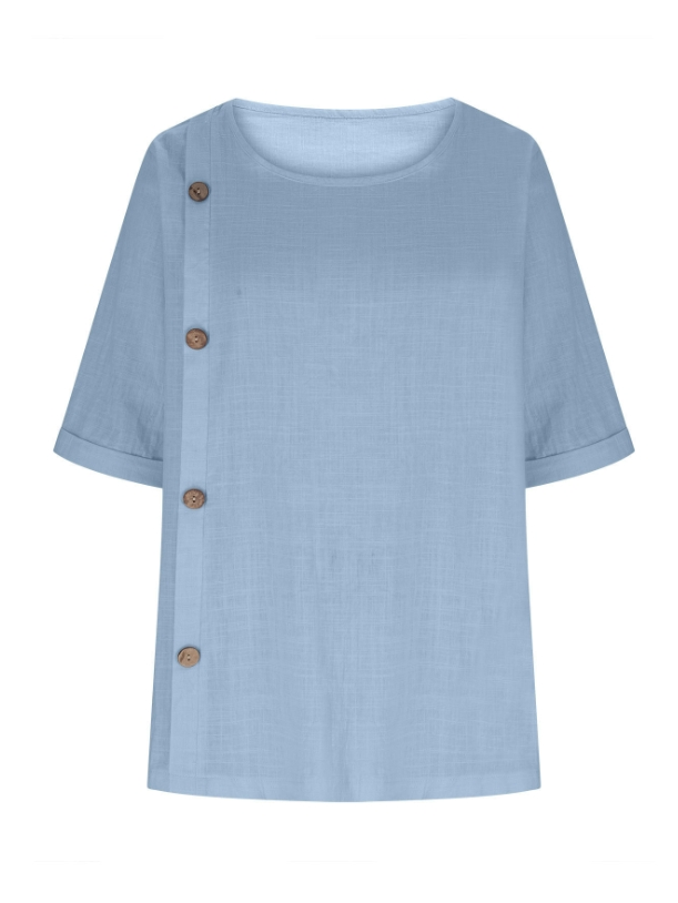 Blouses Rue Plain Été Joint Fendu Ample Demi Manche Col Rond Régulier Droit pour Femmes
