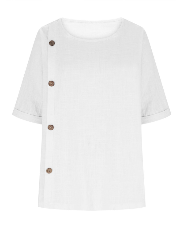 Blouses Rue Plain Été Joint Fendu Ample Demi Manche Col Rond Régulier Droit pour Femmes