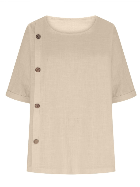 Blouses Rue Plain Été Joint Fendu Ample Demi Manche Col Rond Régulier Droit pour Femmes
