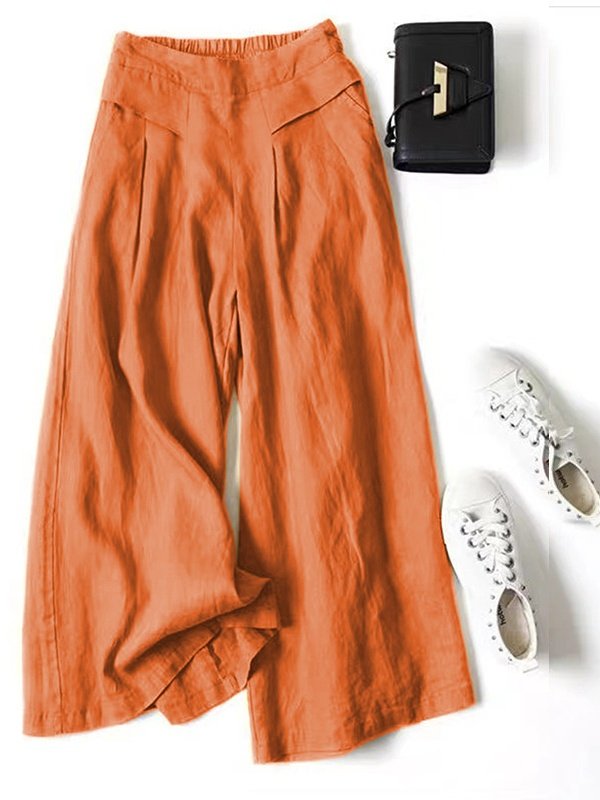 Pantalons Élégant Plain Printemps / Automne Couture de poche Naturel Micro-élasticité Taille Élastique Pantalons à Jambe Large Régulier pour Femmes