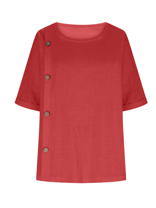 Blouses Rue Plain Été Joint Fendu Ample Demi Manche Col Rond Régulier Droit pour Femmes