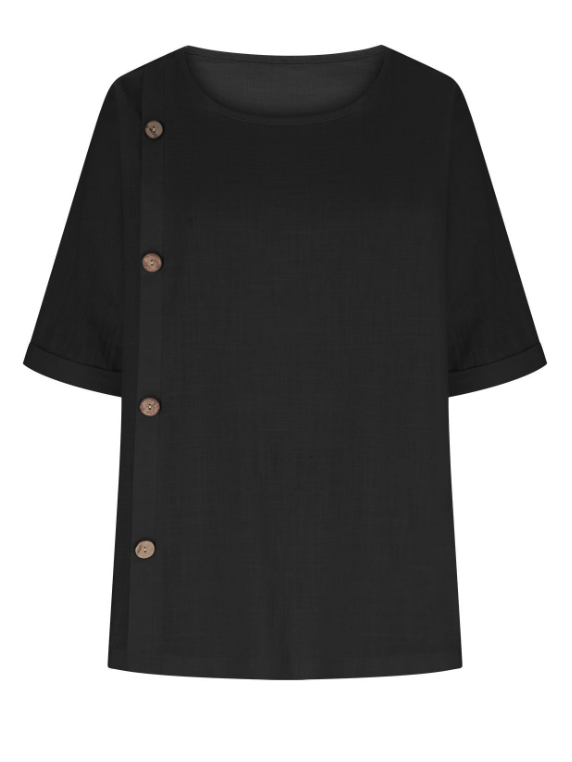 Blouses Rue Plain Été Joint Fendu Ample Demi Manche Col Rond Régulier Droit pour Femmes