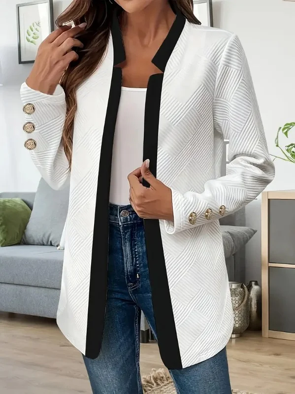 Micro-élasticité Col Montant Manches Longues Régulier Bloc de Couleur Manteau de Tranchée pour Femmes