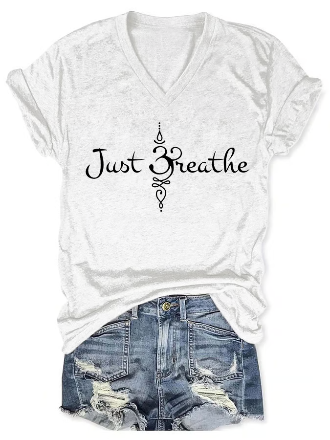T-shirts Décontracté Été Lettres de texte Polyester Col V Micro-élasticité Quotidien Coupe Régulière Régulier pour Femmes