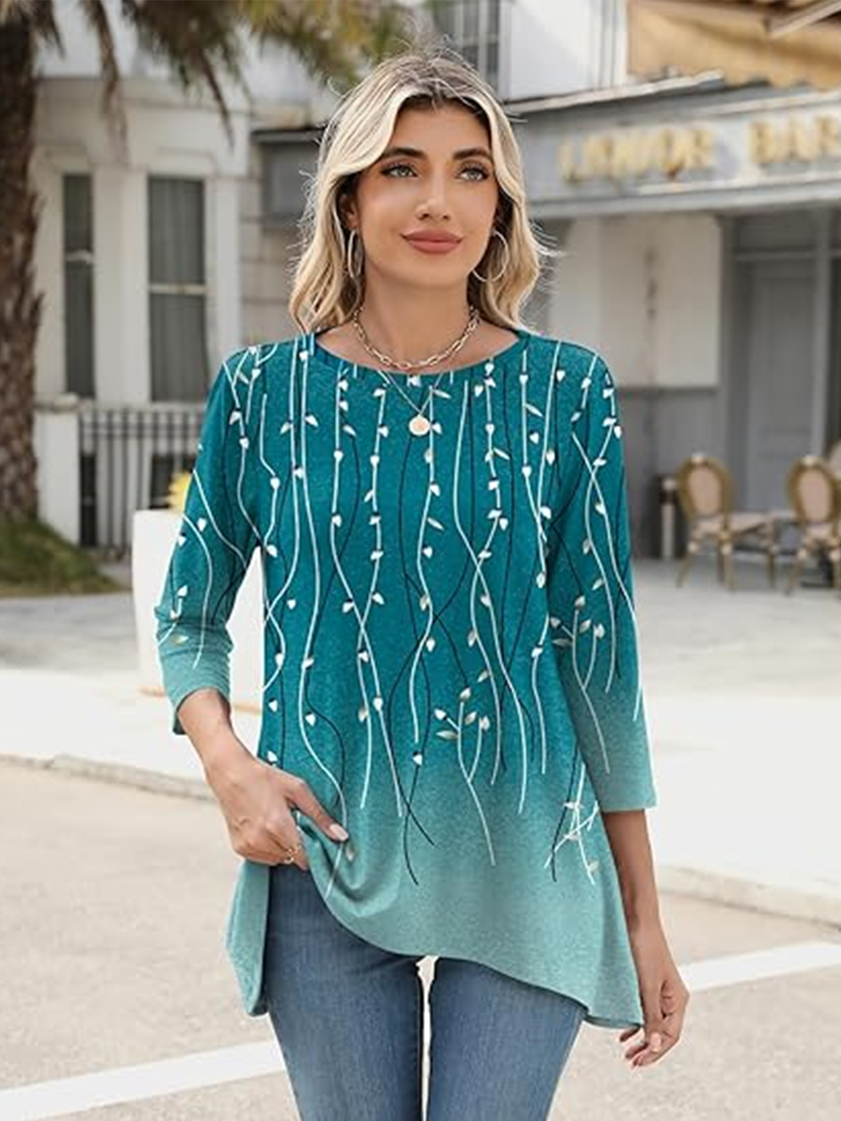 T-shirts Femmes Floral Décontracté Printemps / Automne Quotidien Coupe Régulière Col Rond Mi-long Trapèze Régulier