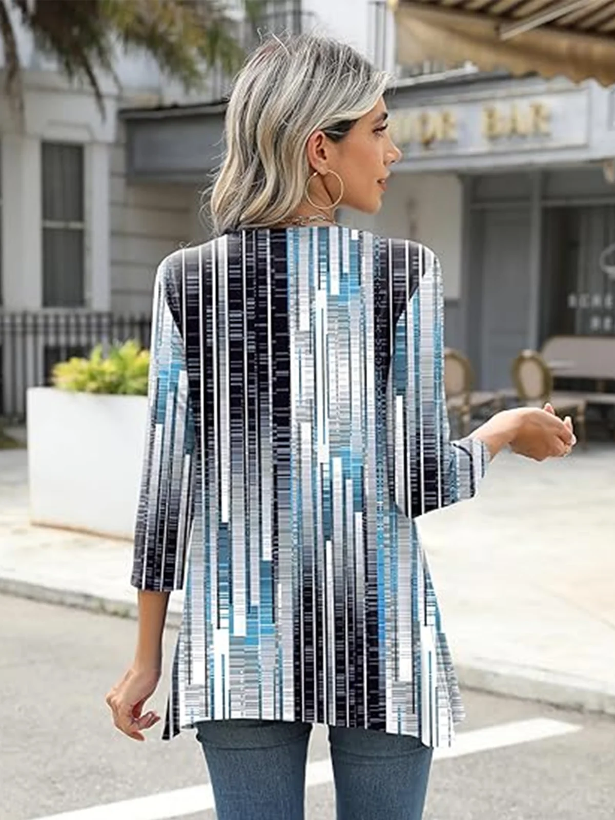 T-shirts Géométrique Décontracté Printemps / Automne Polyester Micro-élasticité Coupe Régulière Manches trois quarts Mi-long Régulier pour Femmes