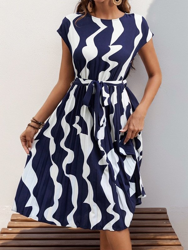 Femmes Abstrait Graphique Abricot Col V Confortable Imprimé Robe Mi-Longue Rétro