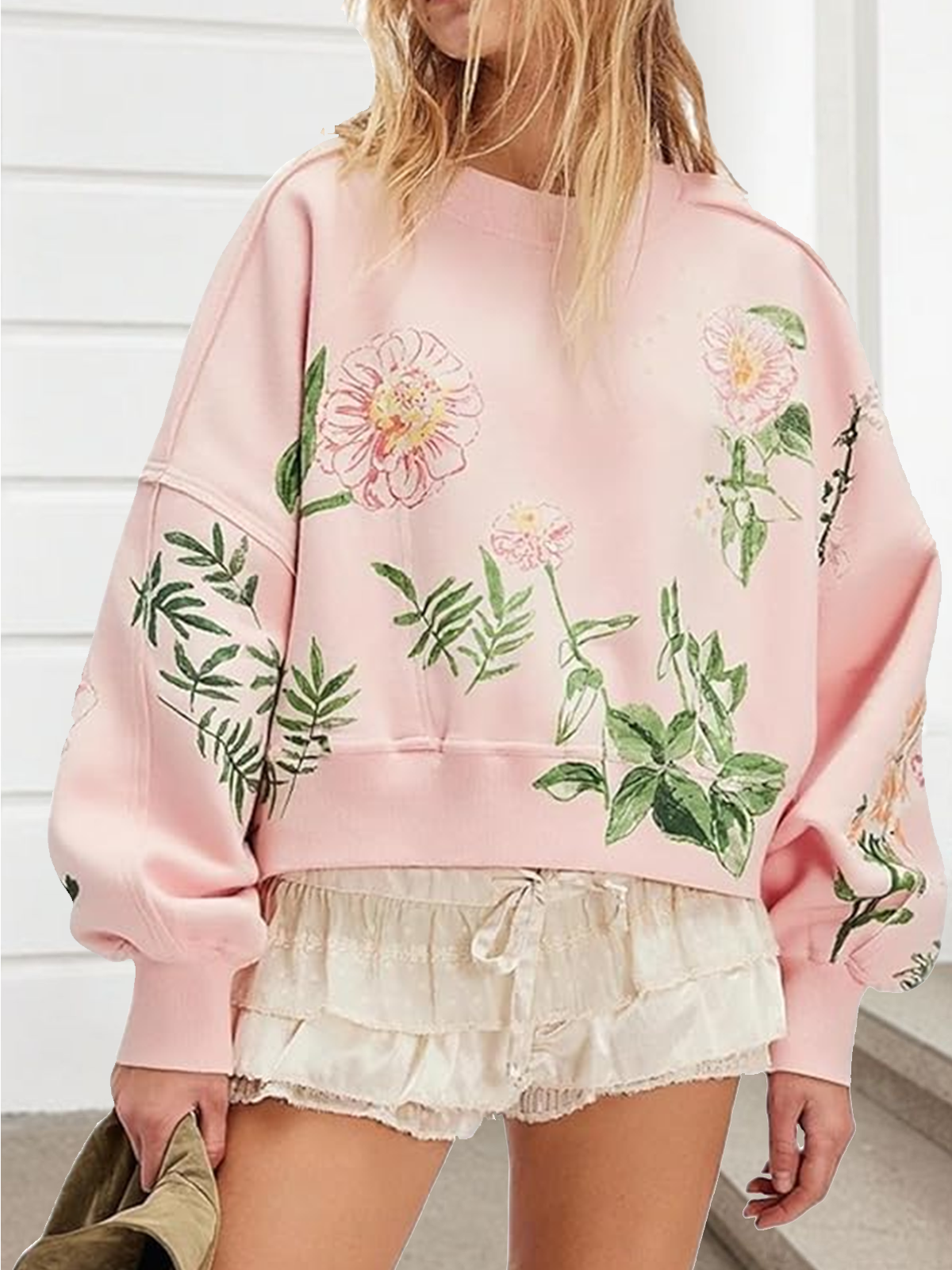 Sweat-shirts Femmes Boho Floral Printemps / Automne Coton Micro-élasticité Quotidien Manches Longues Col Rond Droit