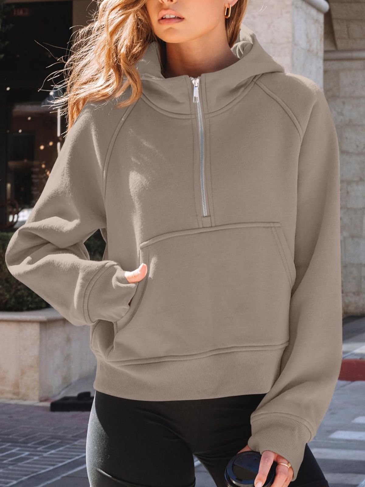 à Capuche Femmes Sportif Plain Printemps / Automne Coton Domestique Régulier Droit Régulier Col mi-ouvert