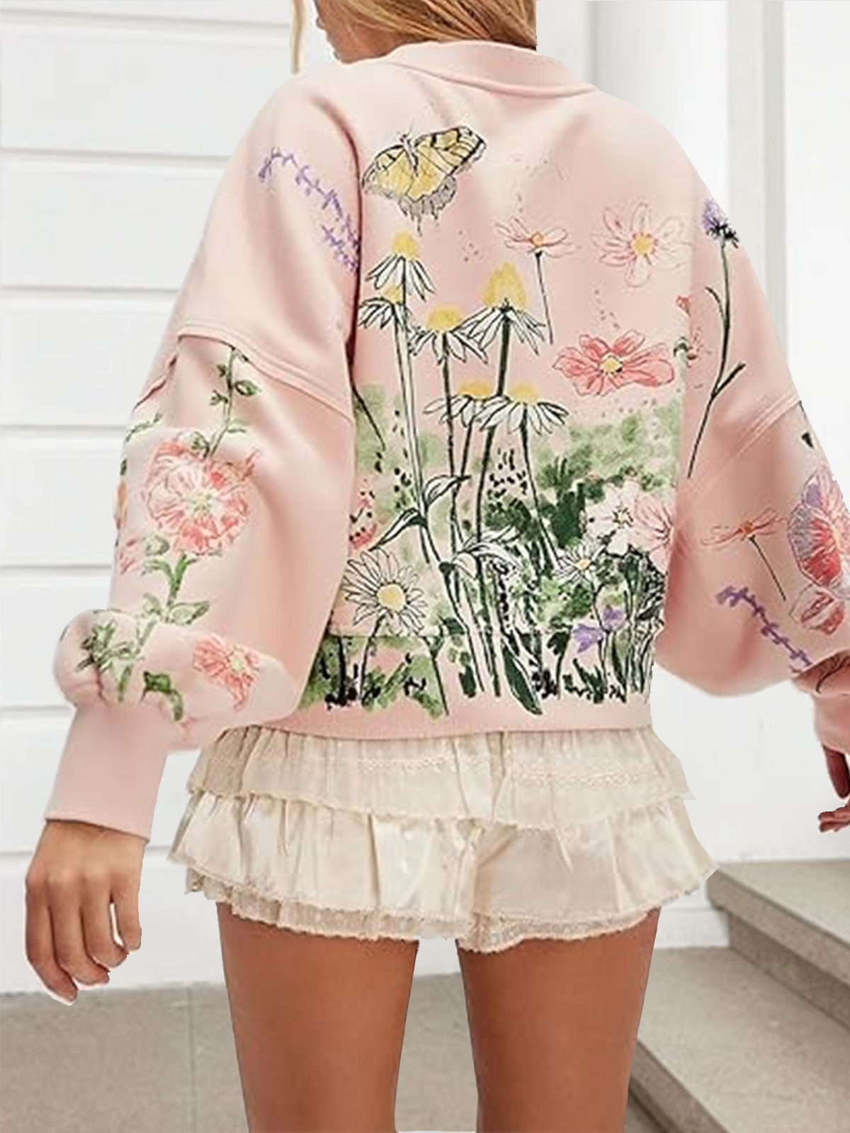 Sweat-shirts Femmes Boho Floral Printemps / Automne Coton Micro-élasticité Quotidien Manches Longues Col Rond Droit