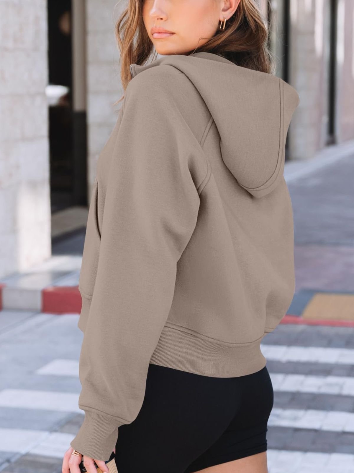 à Capuche Femmes Sportif Plain Printemps / Automne Coton Domestique Régulier Droit Régulier Col mi-ouvert
