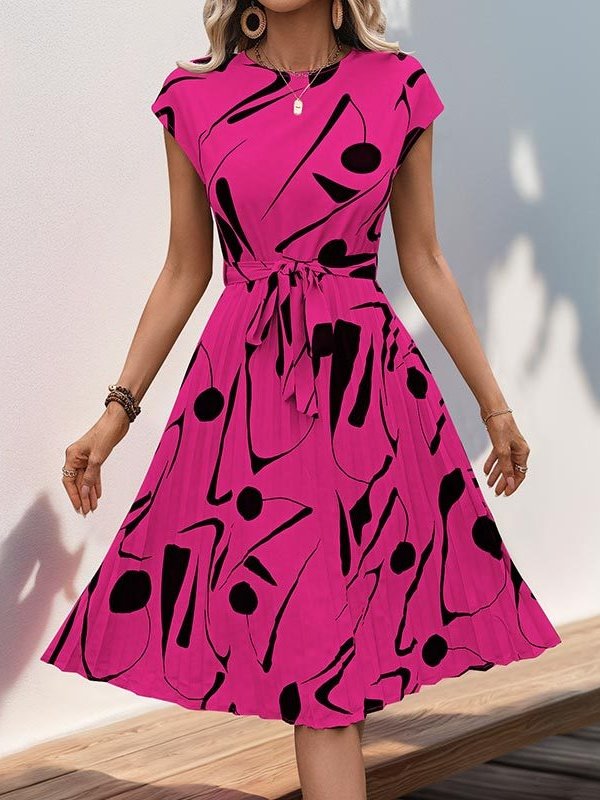 Femmes Abstrait Graphique Abricot Col V Confortable Imprimé Robe Mi-Longue Rétro