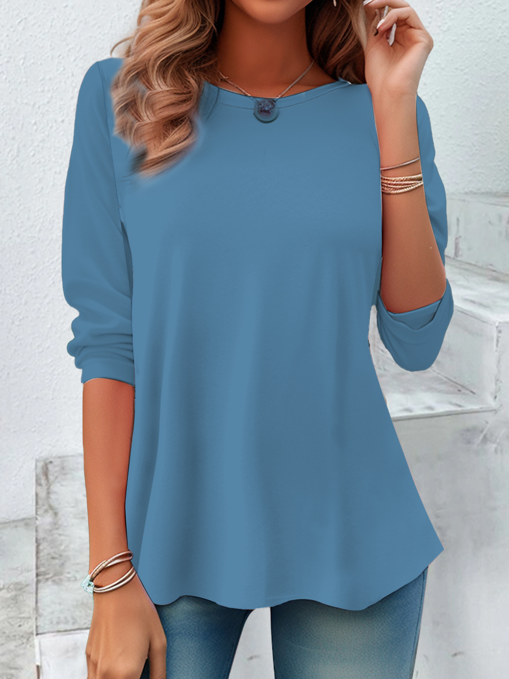 T-shirts Décontracté Plain Printemps / Automne Aucune élasticité Quotidien Jersey Col Rond Régulier Non pour Femmes