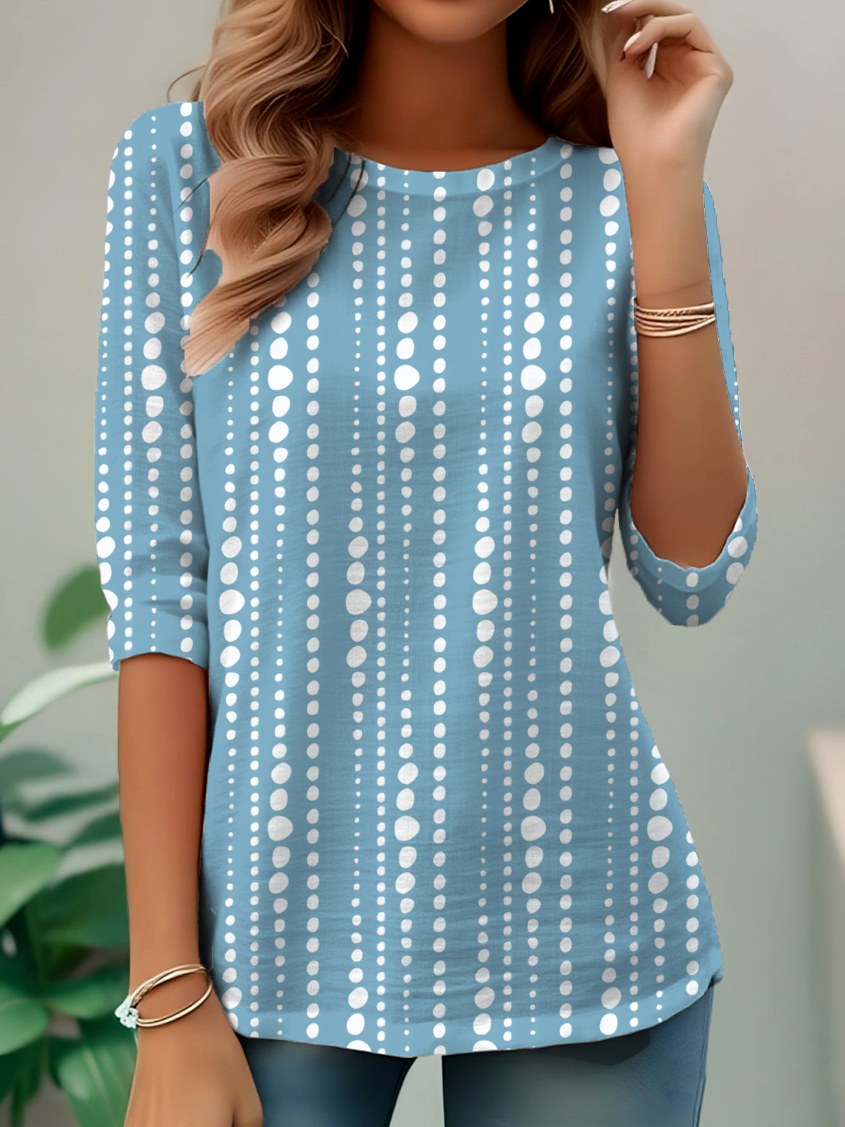 T-shirts Femmes Pois Polka Simple Printemps / Automne Quotidien Jersey Régulier Droit Régulier Non