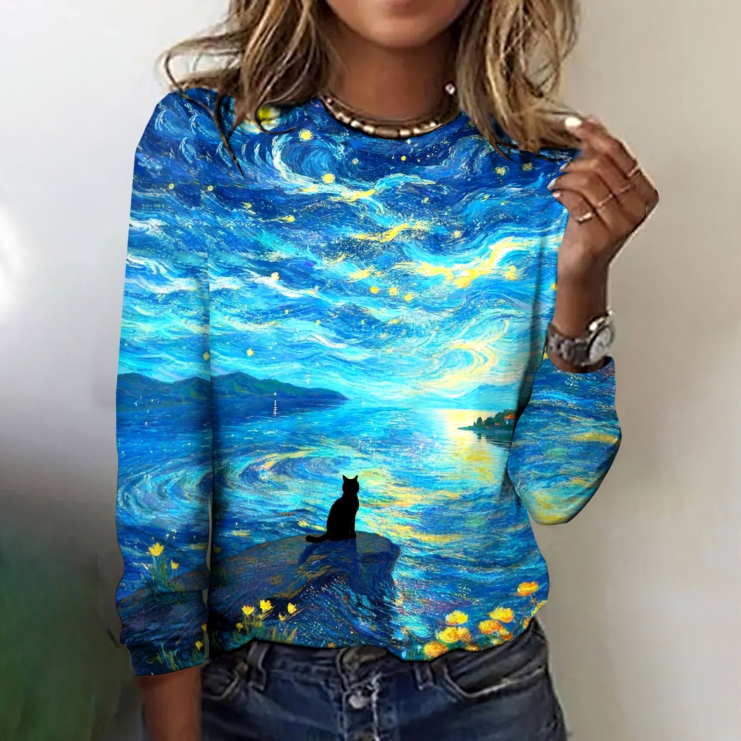T-shirts Femmes Décontracté Printemps / Automne Plaid Polyester Quotidien Manches Longues Régulier Trapèze Régulier