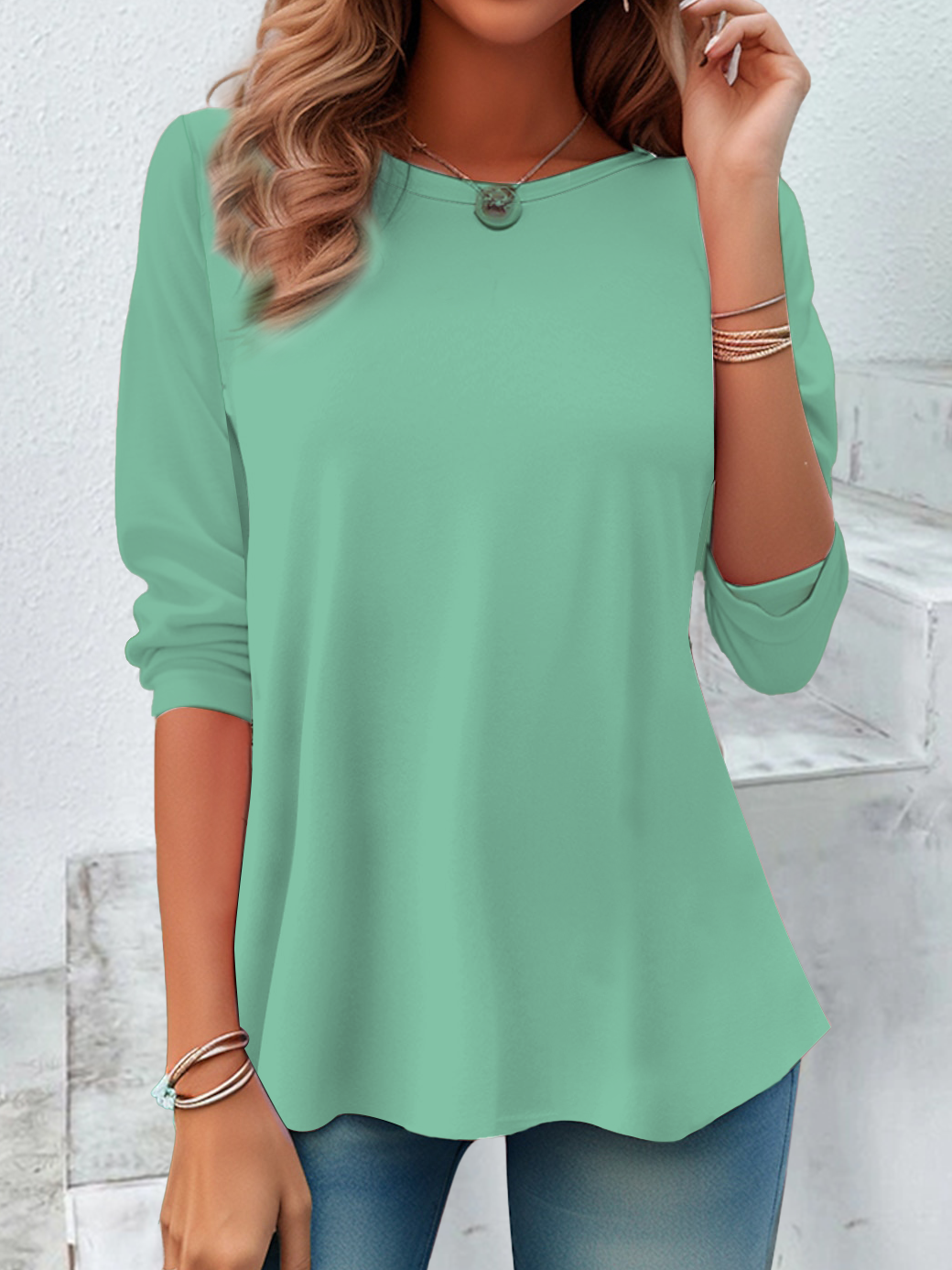 T-shirts Décontracté Plain Printemps / Automne Aucune élasticité Quotidien Jersey Col Rond Régulier Non pour Femmes