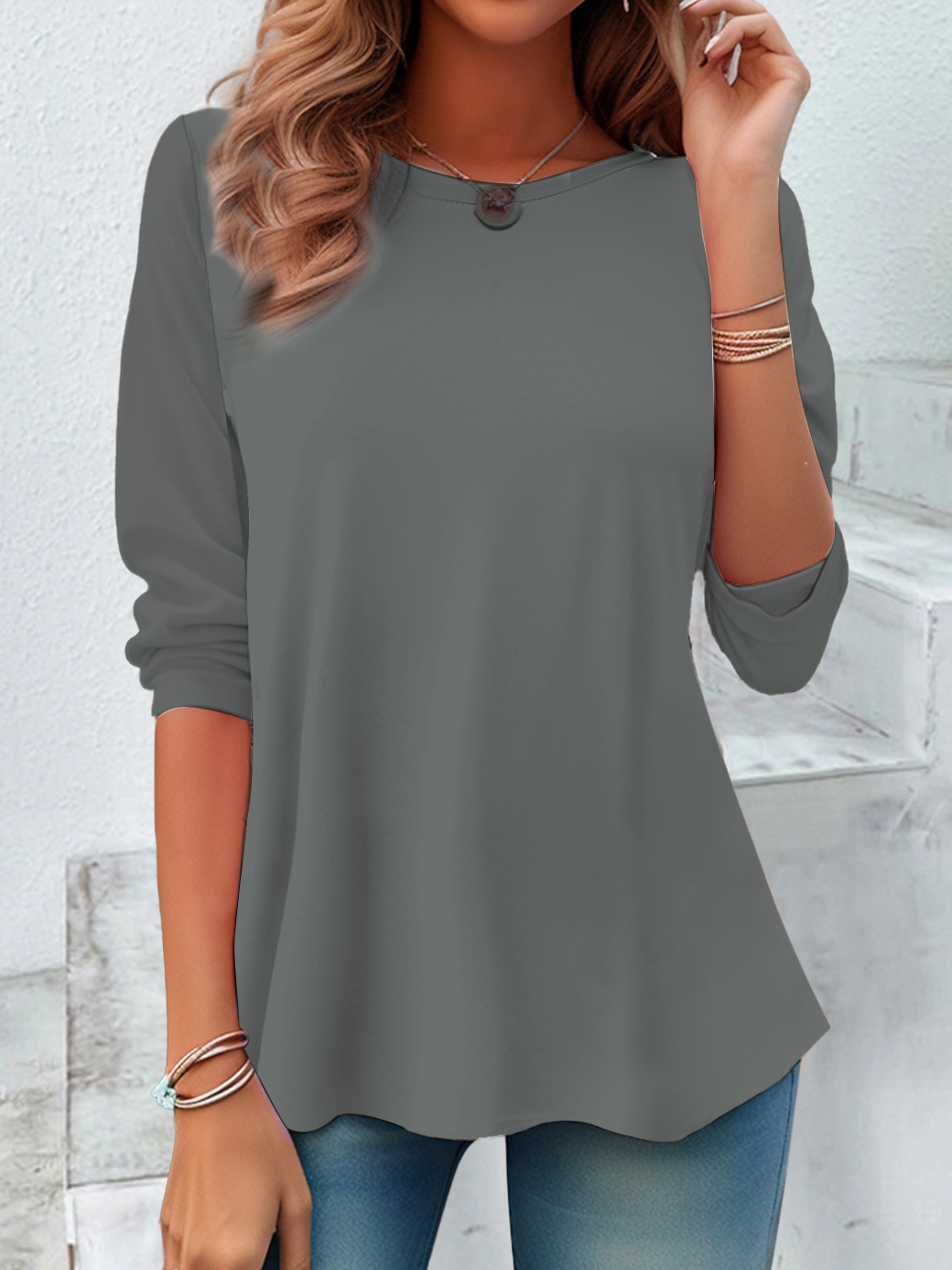 T-shirts Décontracté Plain Printemps / Automne Aucune élasticité Quotidien Jersey Col Rond Régulier Non pour Femmes