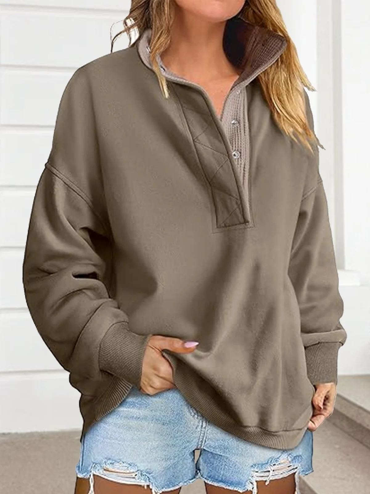 Sweat-shirts Femmes Décontracté Plain Printemps / Automne Polyester Micro-élasticité Domestique Manches Longues Col Rond Droit