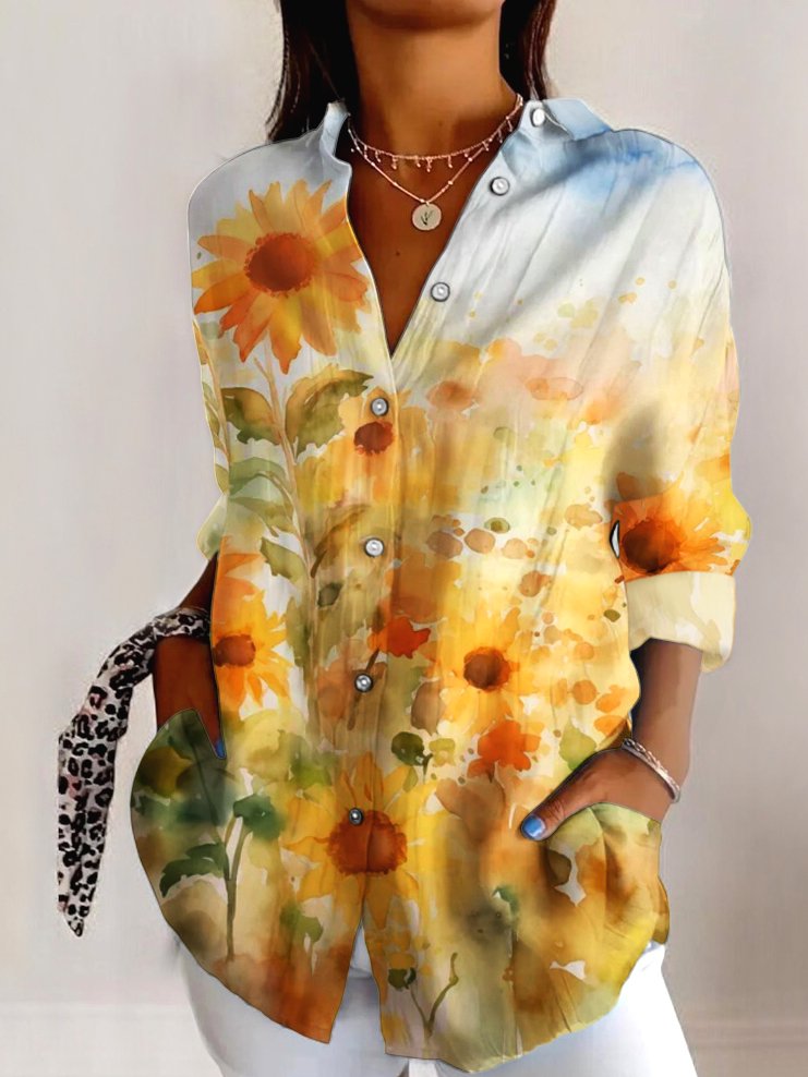 Chemises Femmes Géométrique Décontracté Printemps / Automne Polyester Col V Micro-élasticité Quotidien Coupe Régulière Régulier