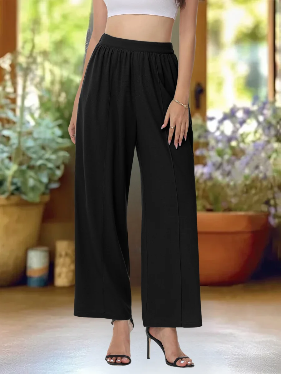 Pantalons Semi-formel Plain Printemps / Automne Polyester Joint Fendu Naturel Micro-élasticité Taille Élastique Régulier pour Femmes