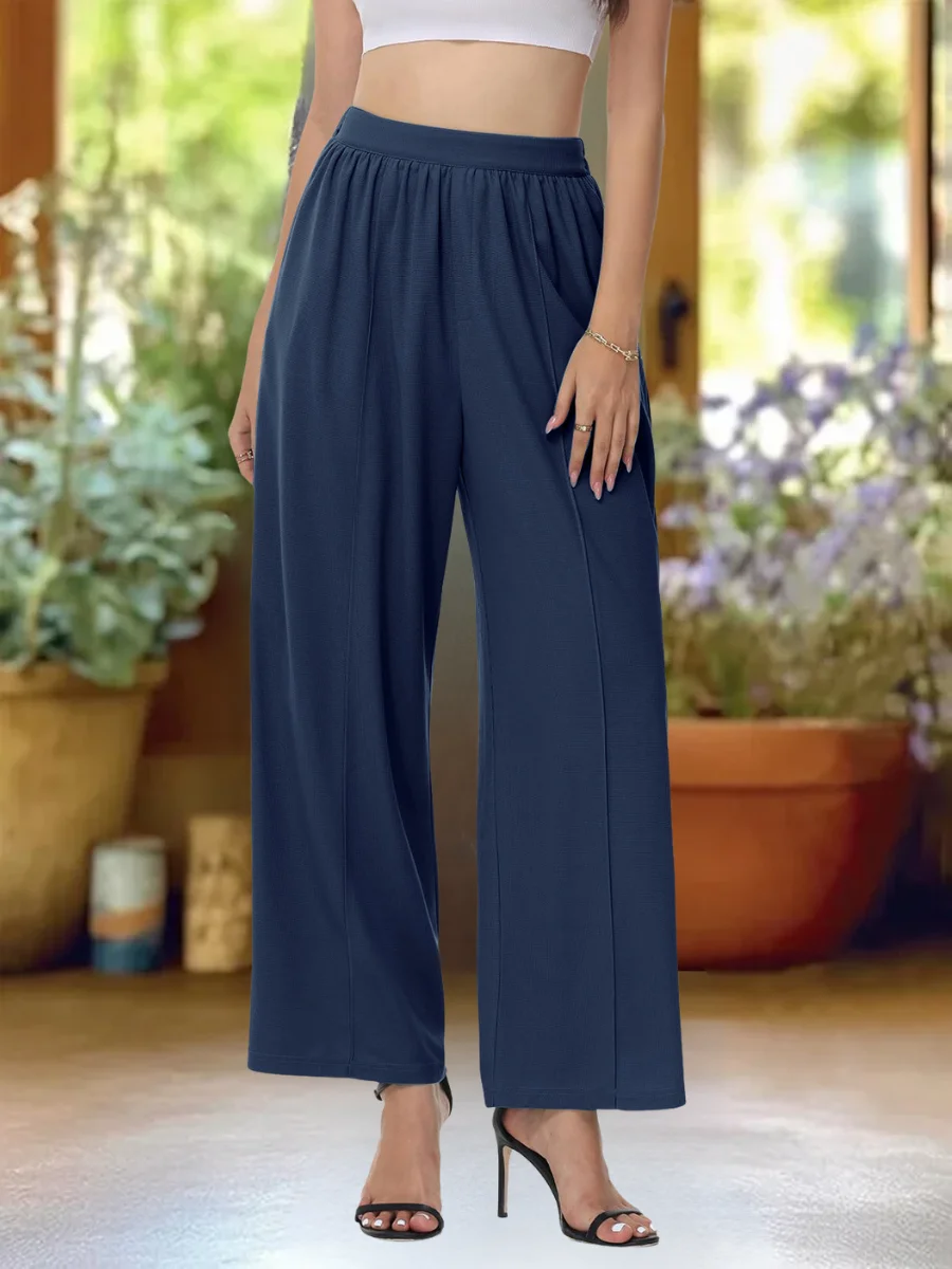 Pantalons Semi-formel Plain Printemps / Automne Polyester Joint Fendu Naturel Micro-élasticité Taille Élastique Régulier pour Femmes