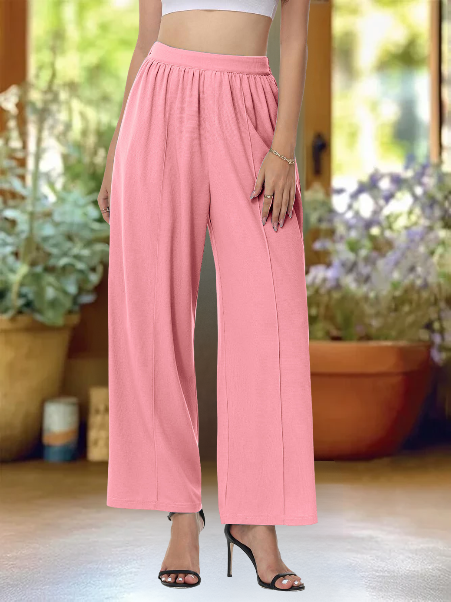 Pantalons Semi-formel Plain Printemps / Automne Polyester Joint Fendu Naturel Micro-élasticité Taille Élastique Régulier pour Femmes