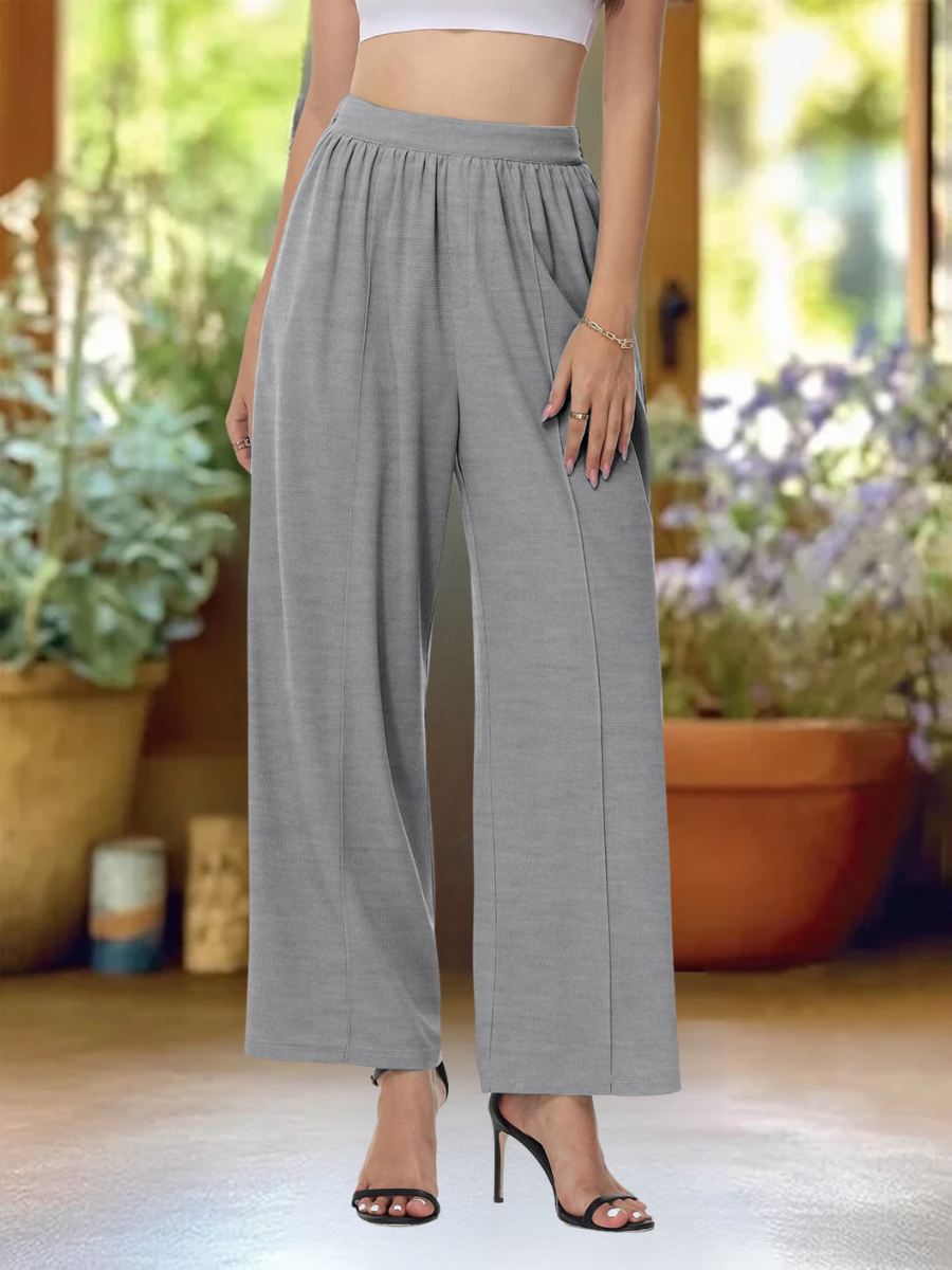 Pantalons Semi-formel Plain Printemps / Automne Polyester Joint Fendu Naturel Micro-élasticité Taille Élastique Régulier pour Femmes