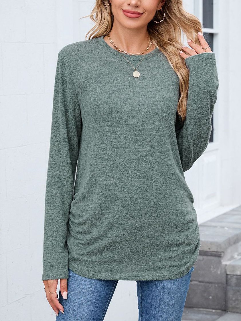 T-shirts Femmes Décontracté Plain Printemps / Automne Polyester Quotidien Manches Longues Col Rond Régulier Trapèze