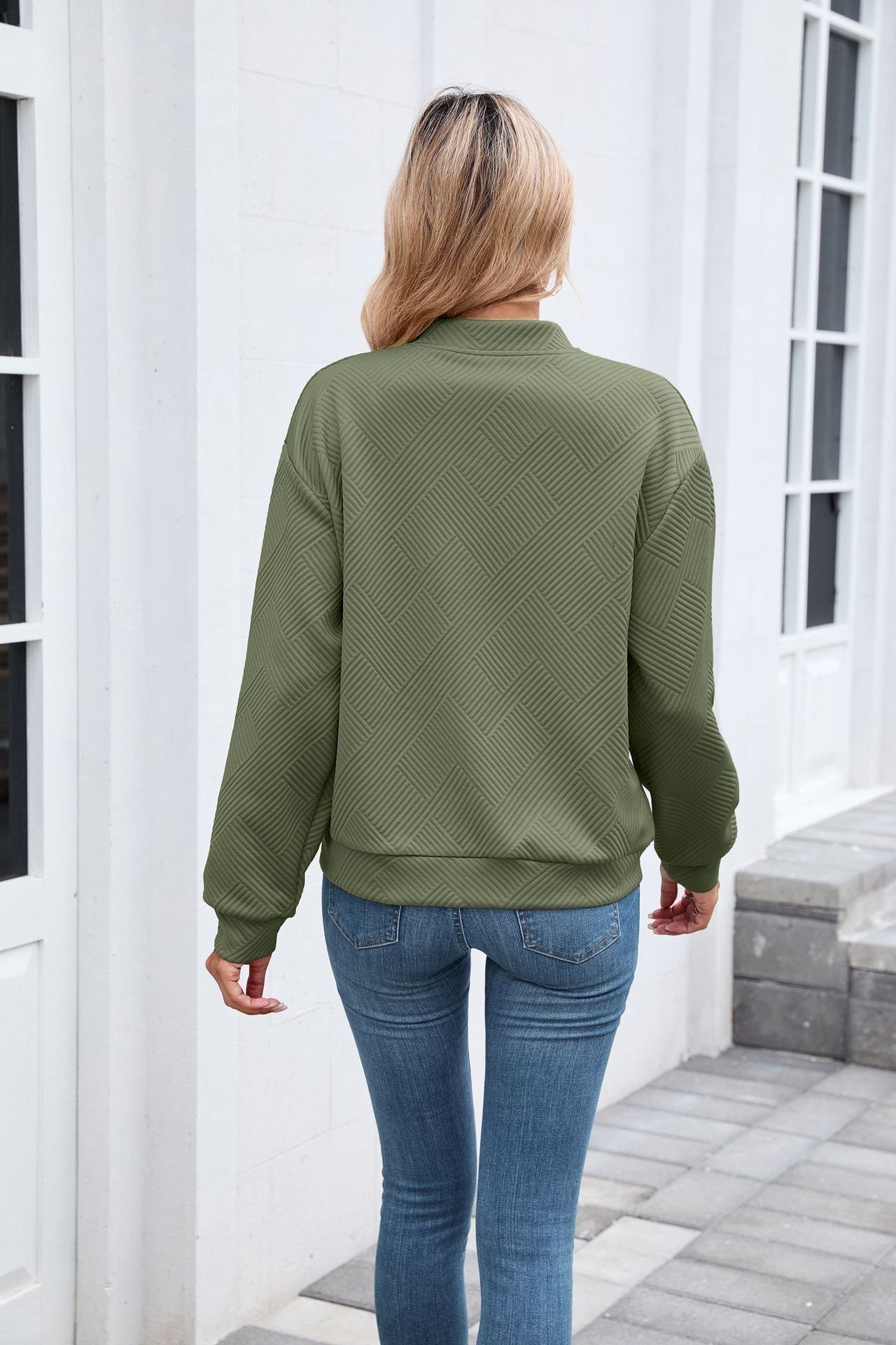 Micro-élasticité Col Montant Manches Longues Régulier Plain Blouson pour Femmes