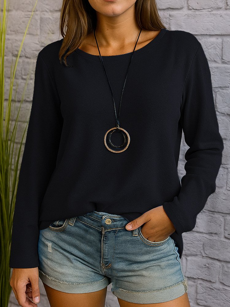 T-shirts Décontracté Plain Printemps / Automne Coton Quotidien Coupe Régulière Manches Longues Régulier Trapèze pour Femmes