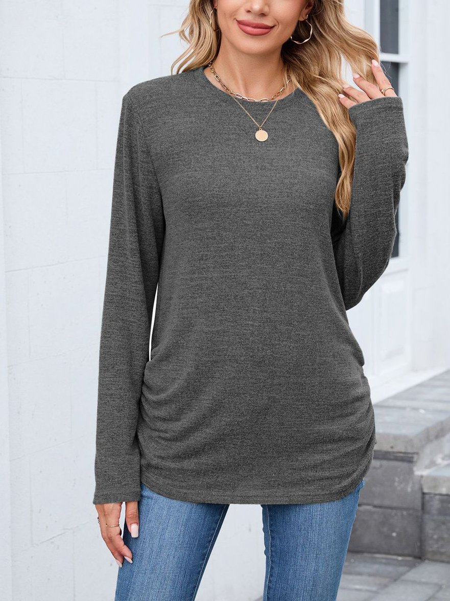 T-shirts Femmes Décontracté Plain Printemps / Automne Polyester Quotidien Manches Longues Col Rond Régulier Trapèze