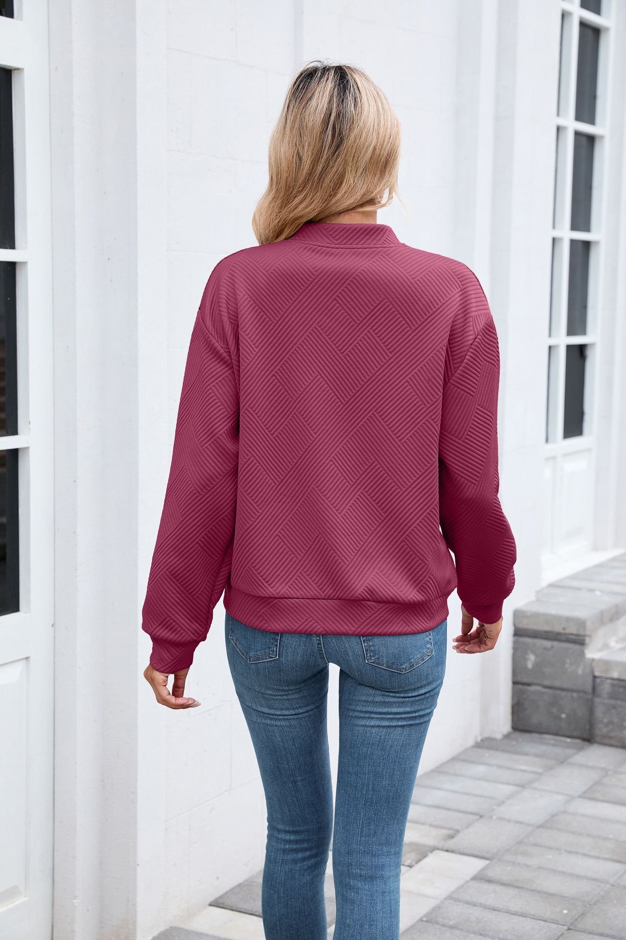 Micro-élasticité Col Montant Manches Longues Régulier Plain Blouson pour Femmes