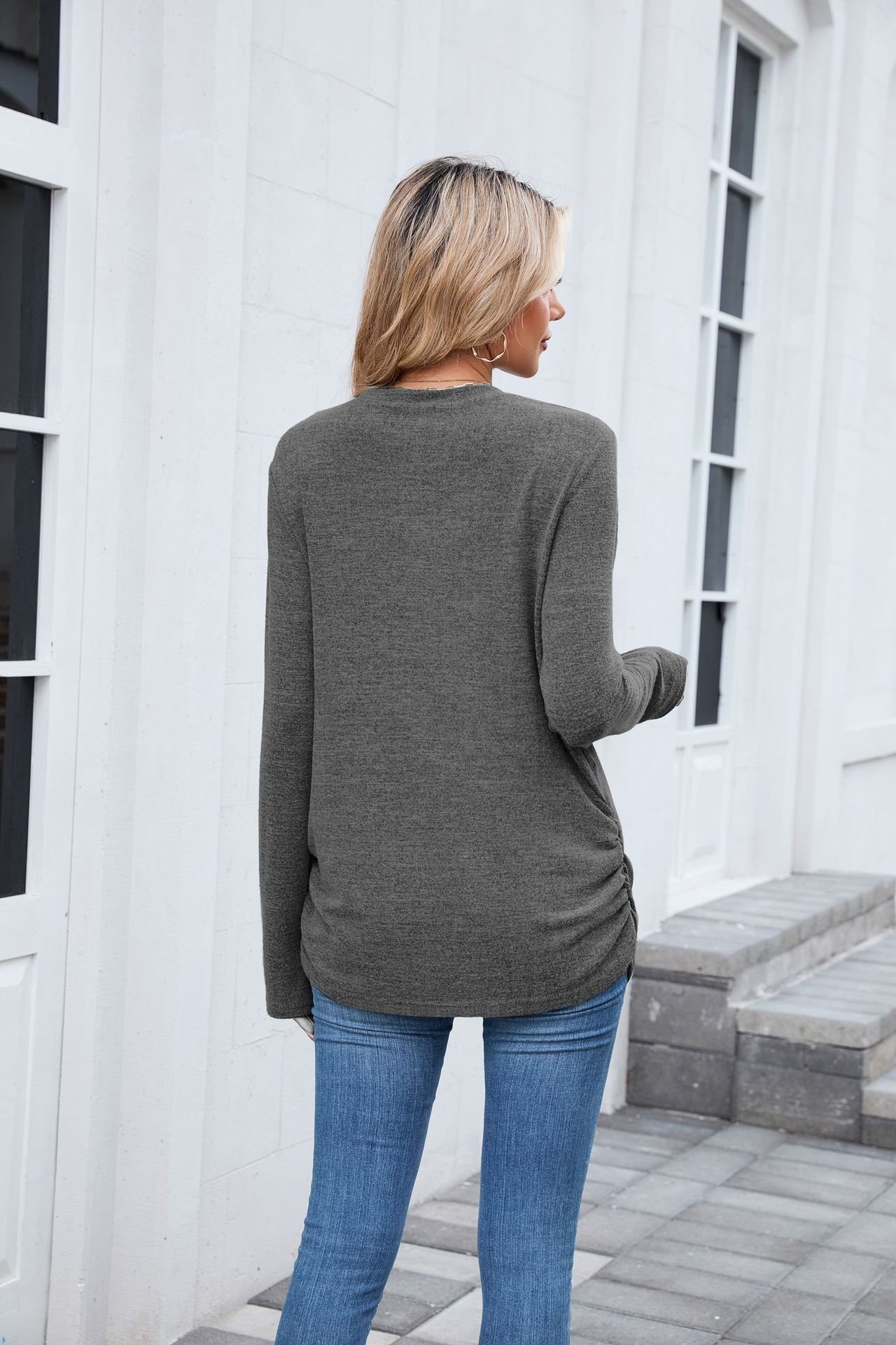 T-shirts Femmes Décontracté Plain Printemps / Automne Polyester Quotidien Manches Longues Col Rond Régulier Trapèze